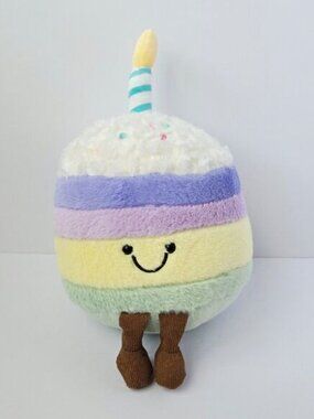 Happy Birthday Cake Plush Stuffed Animal Colorful Sprinkles Cupcake with Candle